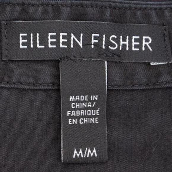 Eileen Fisher Black Silky V-Neck Button Down Shirt Size Medium - Picture 5 of 9
